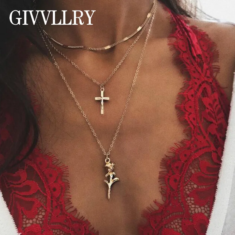 GIVVLLRY Rose Flower Cross Jesus Pendant Necklace for Women Vintage Elegant Gold Color Triple Chains Necklaces Fashion Jewelry
GIVVLLRY Rose Flower Cross Jesus Pendant Necklace for Women Vintage Elegant Gold Color Triple Chains Necklaces Fashion Jewelry