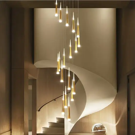 American duplex staircase cone aluminum meteor shower chandelier front room dining room hotel acrylic engineering customization
American duplex staircase cone aluminum meteor shower chandelier front room dining room hotel acrylic engineering customization