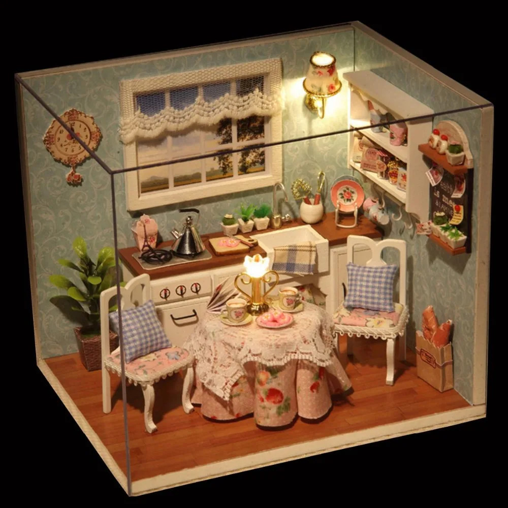DIY Wooden Doll House Dollhouse Miniature Box Kit With Cover And LED Furnitures Handcraft Miniature Kitchen Model Toys
DIY Wooden Doll House Dollhouse Miniature Box Kit With Cover And LED Furnitures Handcraft Miniature Kitchen Model Toys