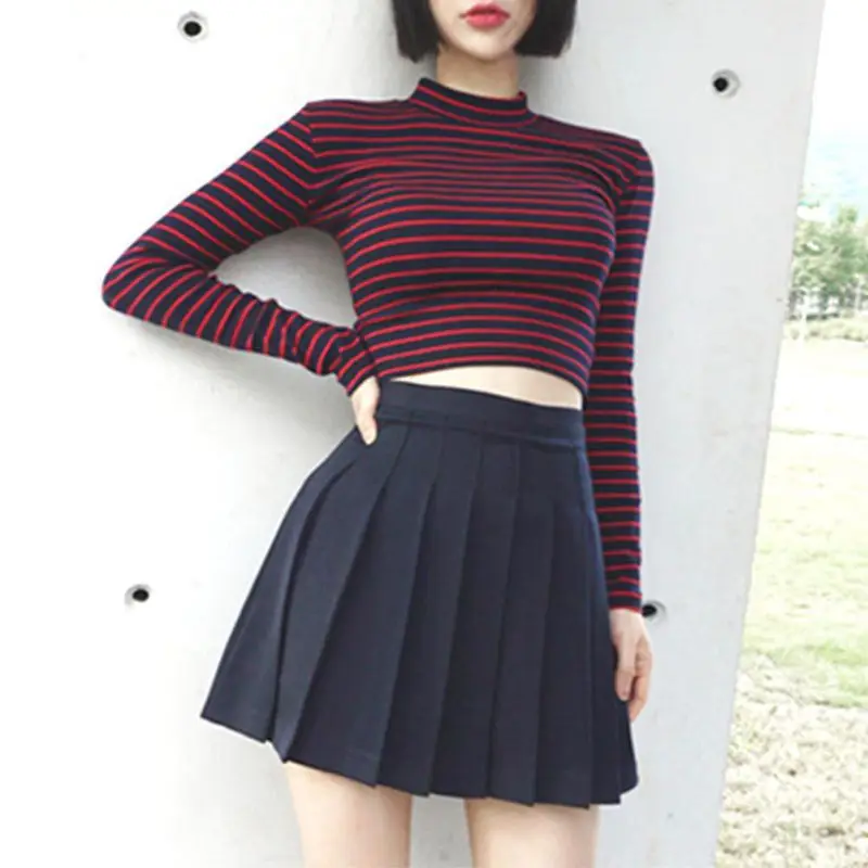Women Chic All-match Classic Stripe Slim Short Bustier Crop Top Turtleneck Long Sleeved T-shirt
Women Chic All-match Classic Stripe Slim Short Bustier Crop Top Turtleneck Long Sleeved T-shirt