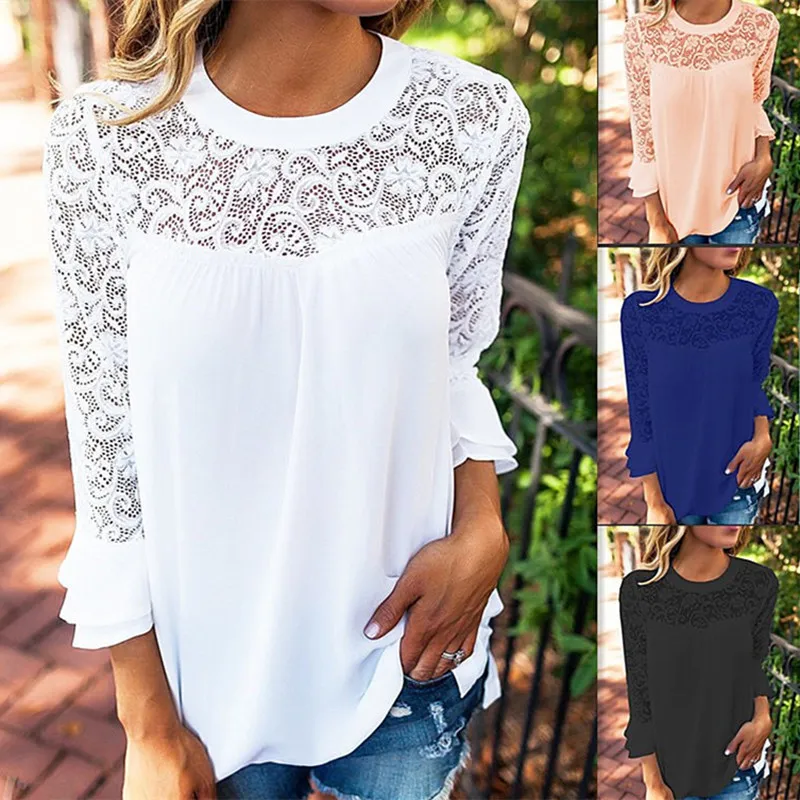 Fashion Casual Women's Long Sleeve T-Shirt Lace Panel Chiffon Shirt T-Shirt Summer Lace Top T-Shirt
Fashion Casual Women's Long Sleeve T-Shirt Lace Panel Chiffon Shirt T-Shirt Summer Lace Top T-Shirt