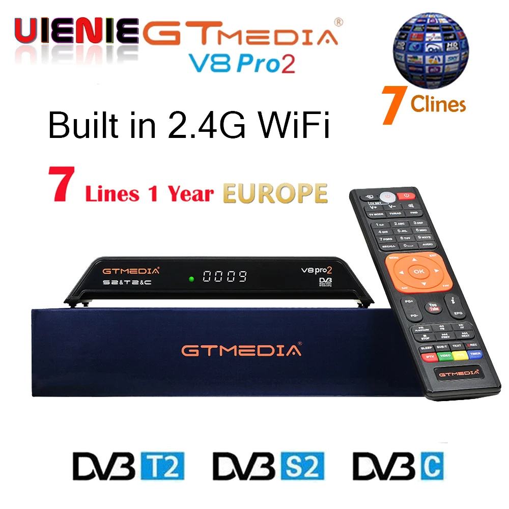GTmedia V8 Pro 2 Receptor DVB-S2 DVB-C DVB-T2 Built-in WiFi H.265 Support IPTV PowerVu DRE &Biss key Satellite TV Receiver 1080P
GTmedia V8 Pro 2 Receptor DVB-S2 DVB-C DVB-T2 Built-in WiFi H.265 Support IPTV PowerVu DRE &Biss key Satellite TV Receiver 1080P