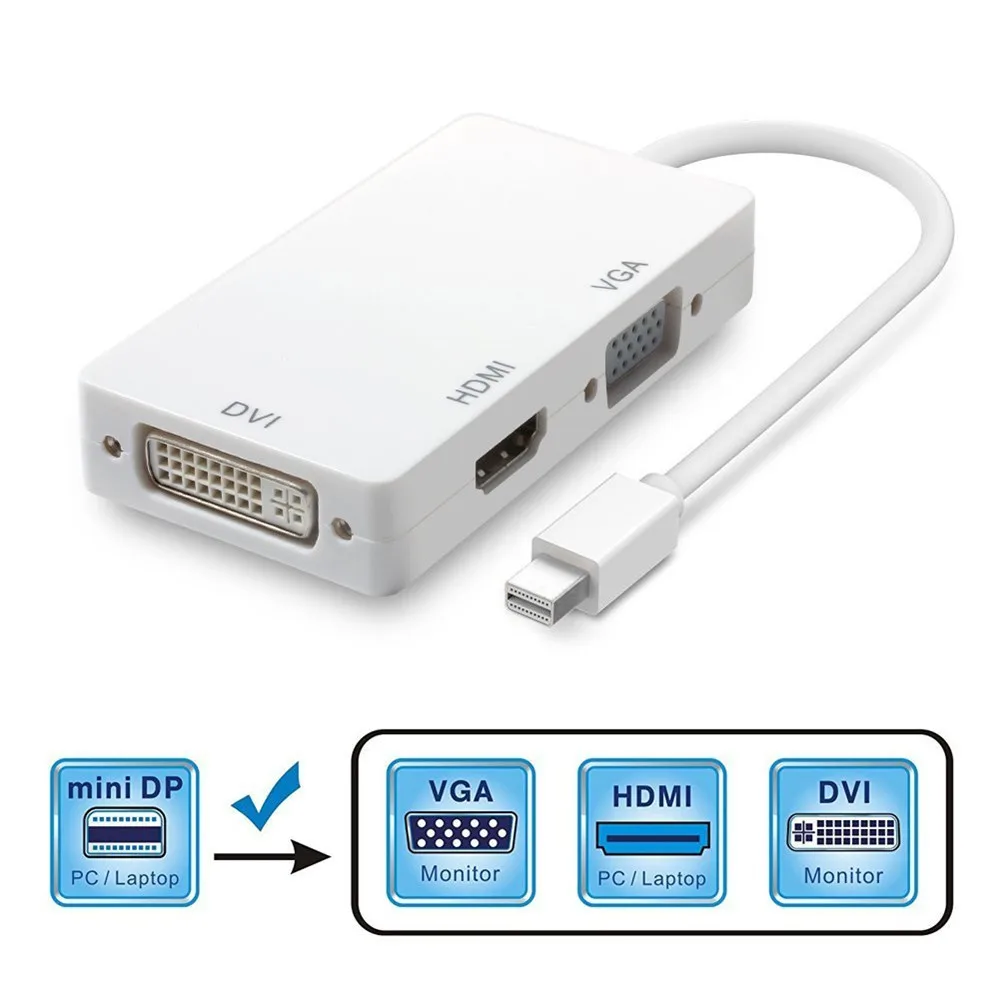 3-in-1 Mini DisplayPort Thunderbolt To DVI VGA HDMI TV Adapter Cable Converter Full 1080P HD For Macbook Air Macbook Pro iMac
3-in-1 Mini DisplayPort Thunderbolt To DVI VGA HDMI TV Adapter Cable Converter Full 1080P HD For Macbook Air Macbook Pro iMac