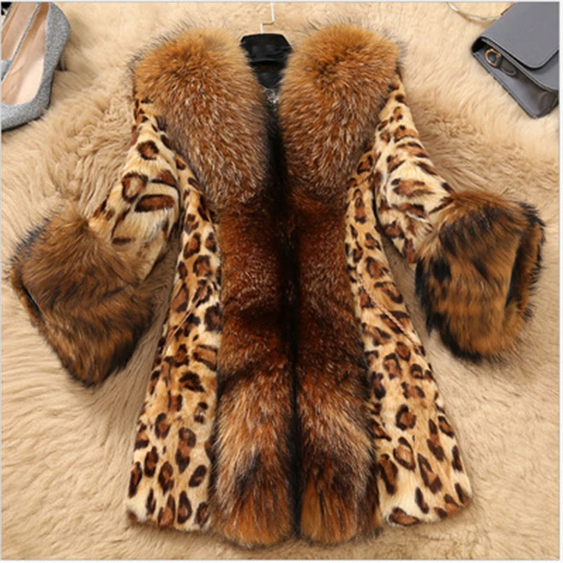 Фото New autumn and winter new imitation fur ladies coat braid hair collar Outerwear classic leopard long female J911 | Женская одежда