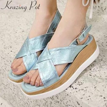 Krazing Pot 2019 new arrival concise style handmade sheep leather med bottom wedges platform buckle strap gladiator shoes L70
Krazing Pot 2019 new arrival concise style handmade sheep leather med bottom wedges platform buckle strap gladiator shoes L70