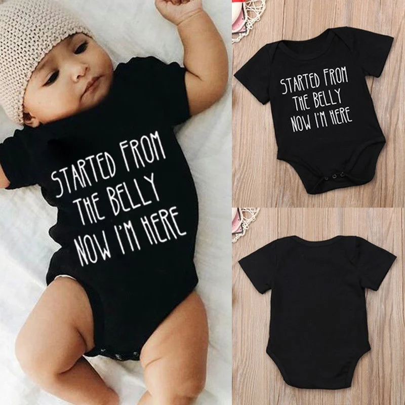 DERMSPE Casual Newborn Baby Boy Girl Short Sleeve Letter Print Starter From The Belly Now I'm Here Romper Baby Clothes
DERMSPE Casual Newborn Baby Boy Girl Short Sleeve Letter Print Starter From The Belly Now I'm Here Romper Baby Clothes