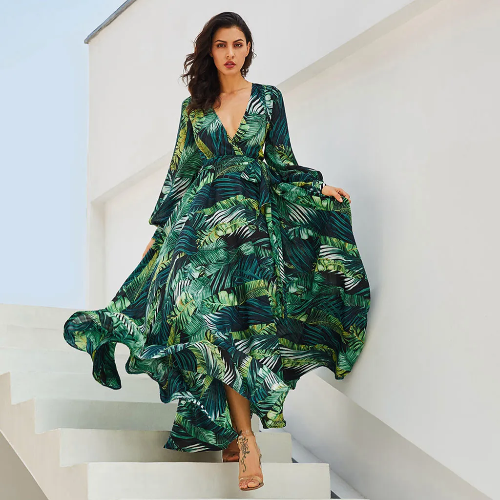 Plus Size Women Green Tropical Beach Long Dress Female Vintage Boho Casual Maxi Dresses Ladies V Neck Lace Up Wrap Sashes Dress
Plus Size Women Green Tropical Beach Long Dress Female Vintage Boho Casual Maxi Dresses Ladies V Neck Lace Up Wrap Sashes Dress