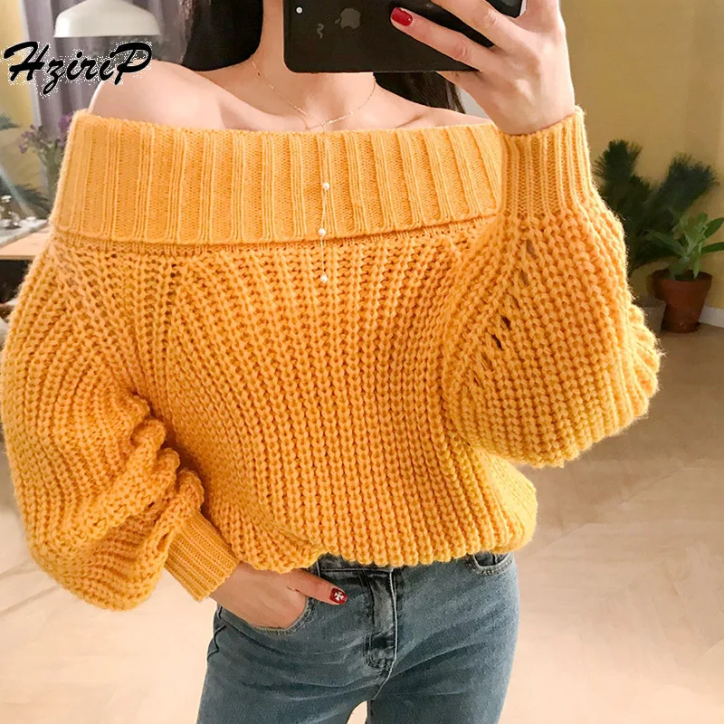 HziriP 2018 Korea Chic Autumn Winter New Women Sweater Long Sleeve Sexy Off Shoulder Pullover Loose Solid Female Elegant Tops
HziriP 2018 Korea Chic Autumn Winter New Women Sweater Long Sleeve Sexy Off Shoulder Pullover Loose Solid Female Elegant Tops
