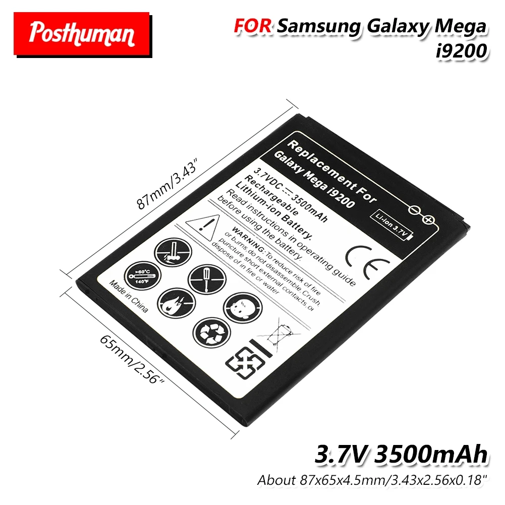 Lithium Li-Po 3.7V 3500mAh Li-ion Battery For Samsung Galaxy Mega 6.3 GT-I9200 I9205 I527 Duos Mega 7.0 Mega GT-i9205
Lithium Li-Po 3.7V 3500mAh Li-ion Battery For Samsung Galaxy Mega 6.3 GT-I9200 I9205 I527 Duos Mega 7.0 Mega GT-i9205