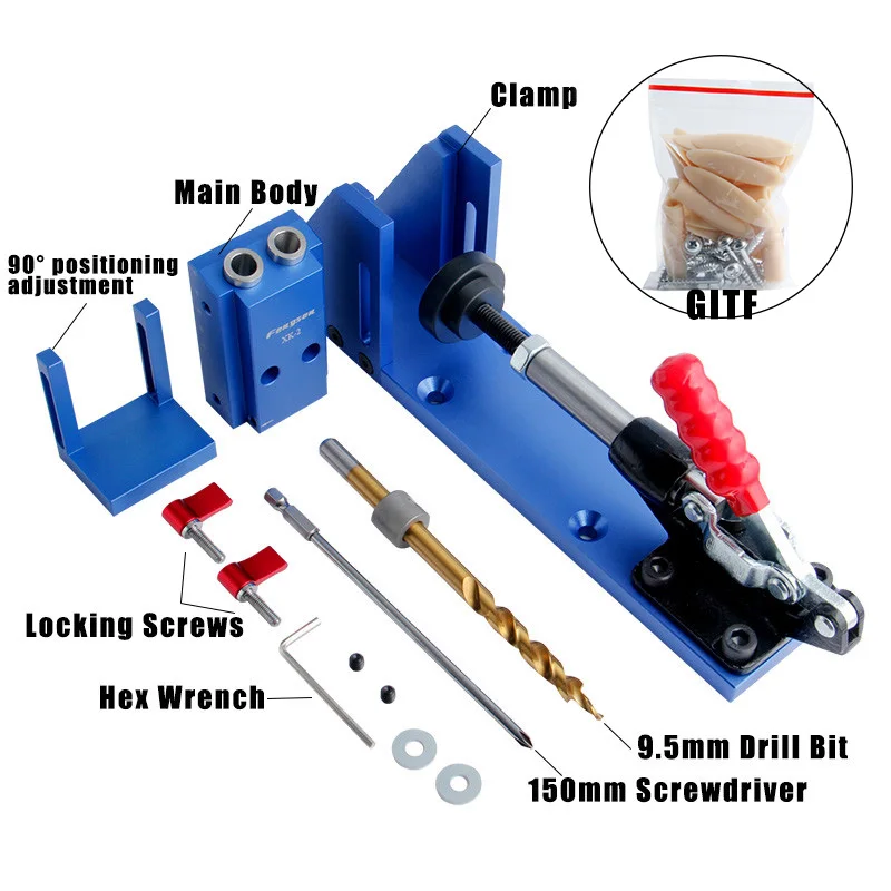 Stencil con viti per foratura attrezzi da carpenteria Pocket Jig Drill Guider,Wooden Jig Kit,Pocket Hole Jig 6//8//10//12 mm