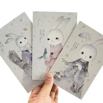 4packs/lot Cartoon Postcard Time Memory Cute Rabbit Card Party Favor Gift For Girl Greeting Card