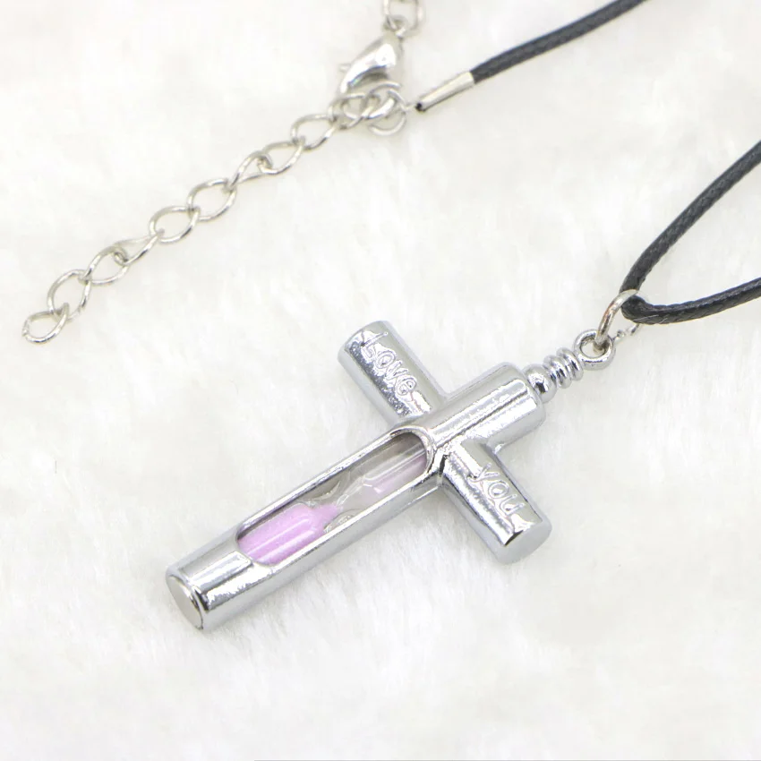 Blue Pink Cross hourglass Pendant Necklace (13)