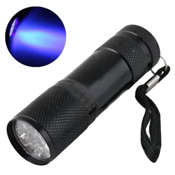 

New Black Mini Aluminum Portable UV Ultra Violet Blacklight 9 LED uv Flashlight Torch Light Lamp flashlight VEE07 P50