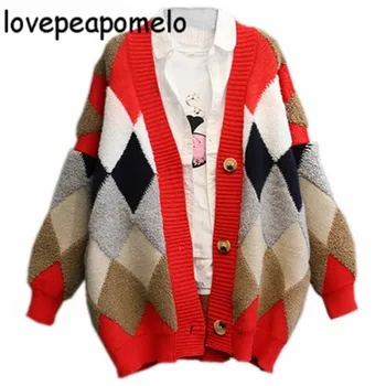 Spring And Autumn Sweater Women's Costume Large Size Vintage Patchwork Cardigan Korean Loose Female plaid Knitted Sweater J274
Spring And Autumn Sweater Women's Costume Large Size Vintage Patchwork Cardigan Korean Loose Female plaid Knitted Sweater J274