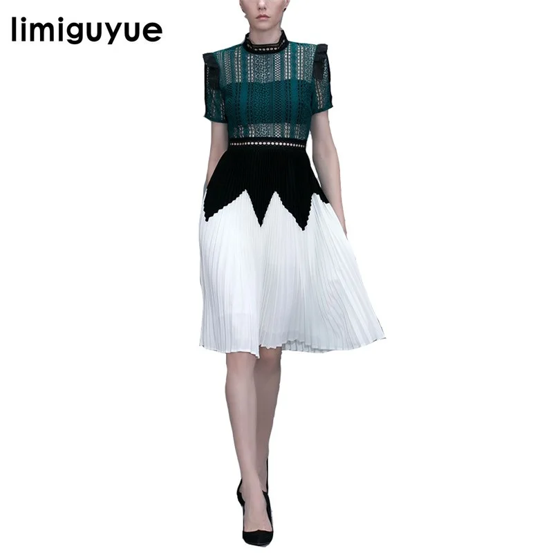 limiguyue high quality patchwork runway dress vestidos short sleeve hollow out lace dress women pleated party dress Z0671
limiguyue high quality patchwork runway dress vestidos short sleeve hollow out lace dress women pleated party dress Z0671