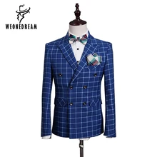 Len Màu Xanh Kẻ Sọc Người Đàn Ông Suit Thương Hiệu Nổi Tiếng Made Tùy Chỉnh Mens phù hợp với 2018 Wedding Groom Phù Hợp Với BlazerJackets Với Quần Cho Người Đàn Ông S-3XL(China)