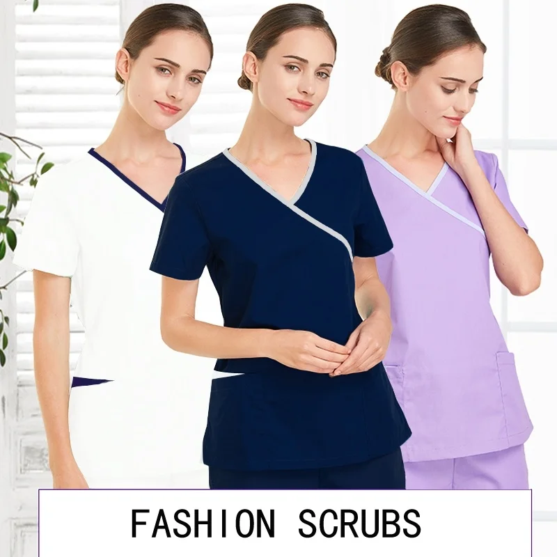 Women Fashion Scrubs Tops V-Neck Short Sleeves Shirt with Two Large Pockets Beauty and Health Workwear SPA Nursing Uniform
Women Fashion Scrubs Tops V-Neck Short Sleeves Shirt with Two Large Pockets Beauty and Health Workwear SPA Nursing Uniform