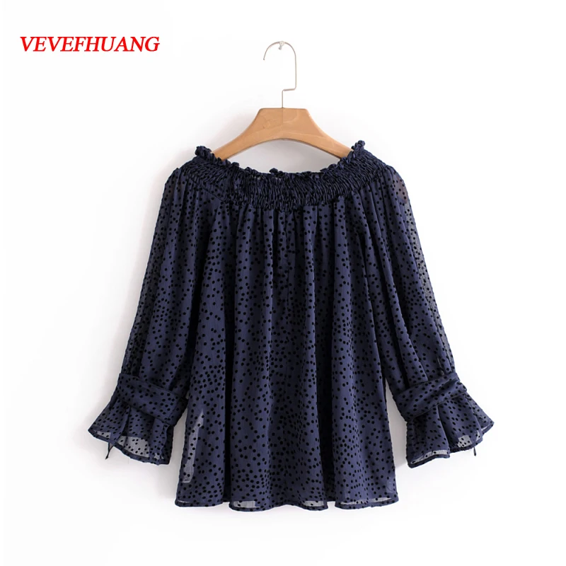 New Female Fashion Purple Dot Chiffon Sheer Blouse for Women Off the Shoulder Peasant Shirts Feminina Tunic Tops Boho Clothing
New Female Fashion Purple Dot Chiffon Sheer Blouse for Women Off the Shoulder Peasant Shirts Feminina Tunic Tops Boho Clothing