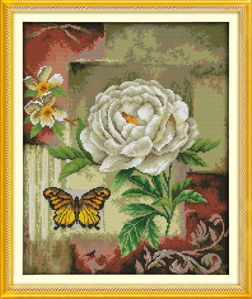 Бабочка над цветами (7) набор крестиков цветок штампованная счетная ткань 14ct 11ct