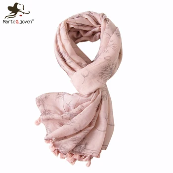 

Marte&Joven Fashion Dandelion Print Tassels Pink Scarf for Women Elegant Spring Autumn Warm Shawls Pashmina Lovely Ladies Hijab