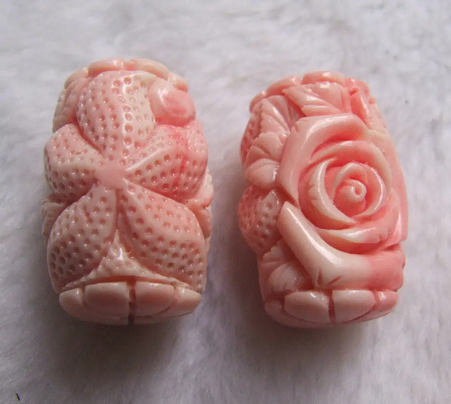 22x32mm Pink Shell Carved Drum Loose Beads 2pcs