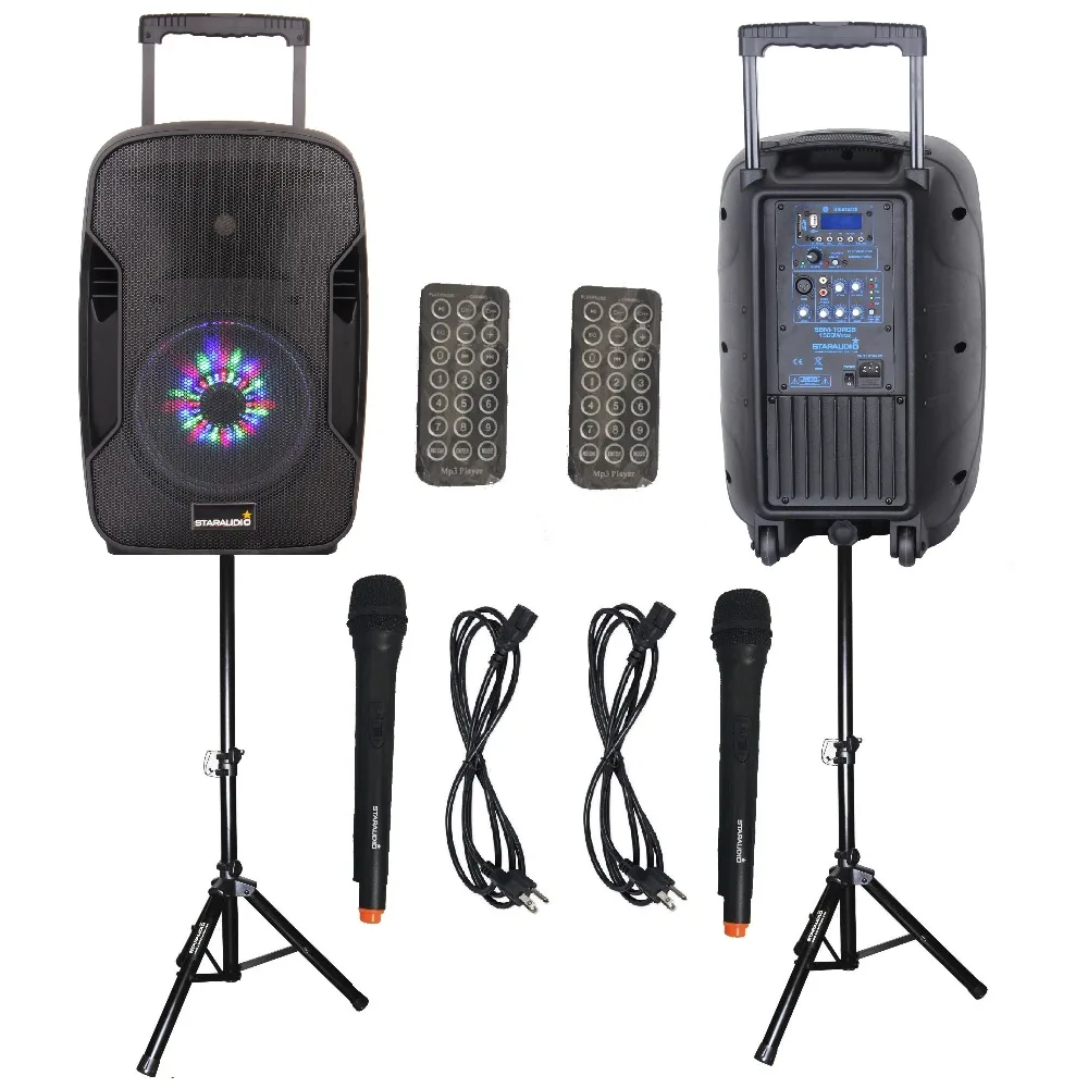 STARAUDIO SBM-10RGB 2Pcs Pro PA 10" 1500W Active Recharge Battery DJ Stage Club BT LED Light Speakers +2 Mic +2 Speaker Stands
STARAUDIO SBM-10RGB 2Pcs Pro PA 10" 1500W Active Recharge Battery DJ Stage Club BT LED Light Speakers +2 Mic +2 Speaker Stands