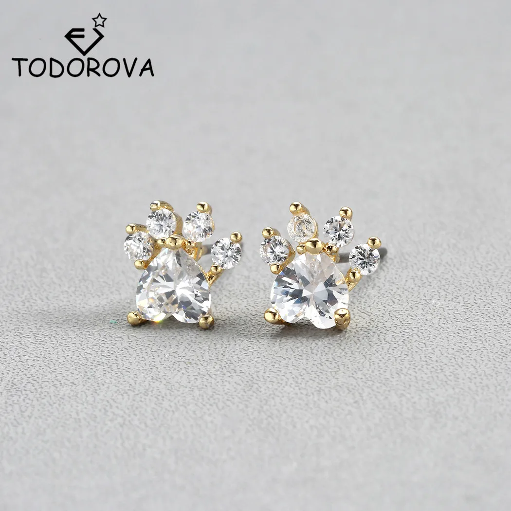 Todorova Shiny Clear Stud Earrings CZ Crystal Dog Paw Print Earring Female Piercing Ear Jewelry Small Animal Earrings for Women
Todorova Shiny Clear Stud Earrings CZ Crystal Dog Paw Print Earring Female Piercing Ear Jewelry Small Animal Earrings for Women