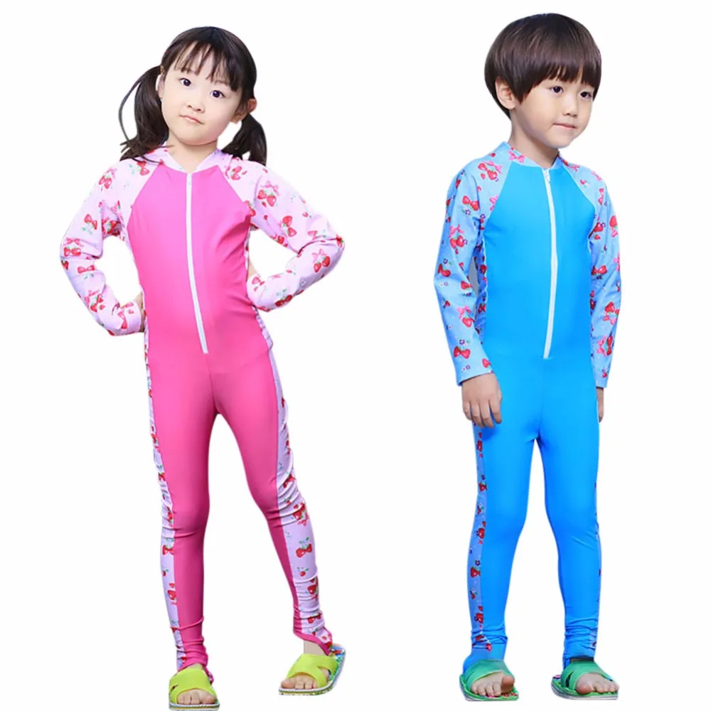 Image Children Casual Wetsuits Zip Long Sleeve Kids One Piece Swimsuit Quick Dry Swimwear Bathing Hot  Sale Chird Suits