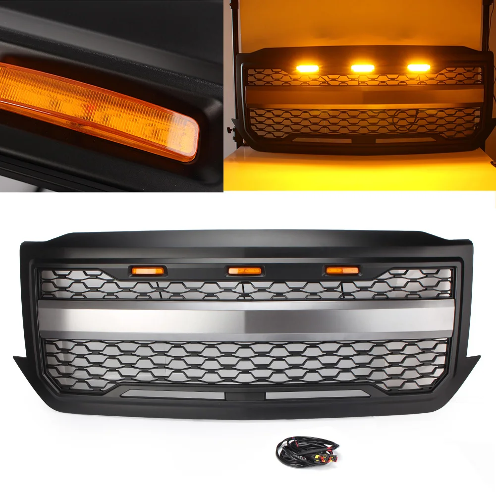 

2017 2018 Silverado Front Grill Grille w/ Amber Light For CHEVROLET Silverado 1500 2016 17 18 84134049 Car Accessory Matt Black