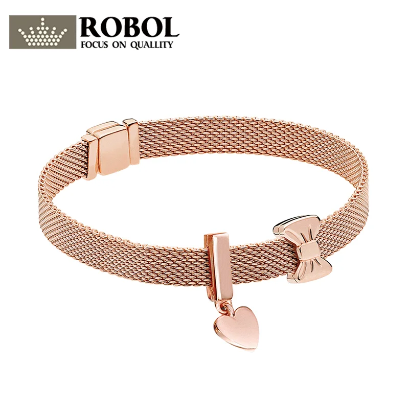 ROBOL100% 925 Sterling Silver Rose Reflexions Bow Clip Charm Floating Heart Clip Charm 7ZT0168 Elegant Sweet Bracelet Set
ROBOL100% 925 Sterling Silver Rose Reflexions Bow Clip Charm Floating Heart Clip Charm 7ZT0168 Elegant Sweet Bracelet Set