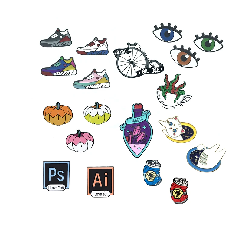 Sports Shoes Metal Enamel Brooch I LOVE YOU PS AI Magic Bottle Cans Pumpkin Eye Cat Badge Pin FUN Trendy Jewelry Gift
Sports Shoes Metal Enamel Brooch I LOVE YOU PS AI Magic Bottle Cans Pumpkin Eye Cat Badge Pin FUN Trendy Jewelry Gift