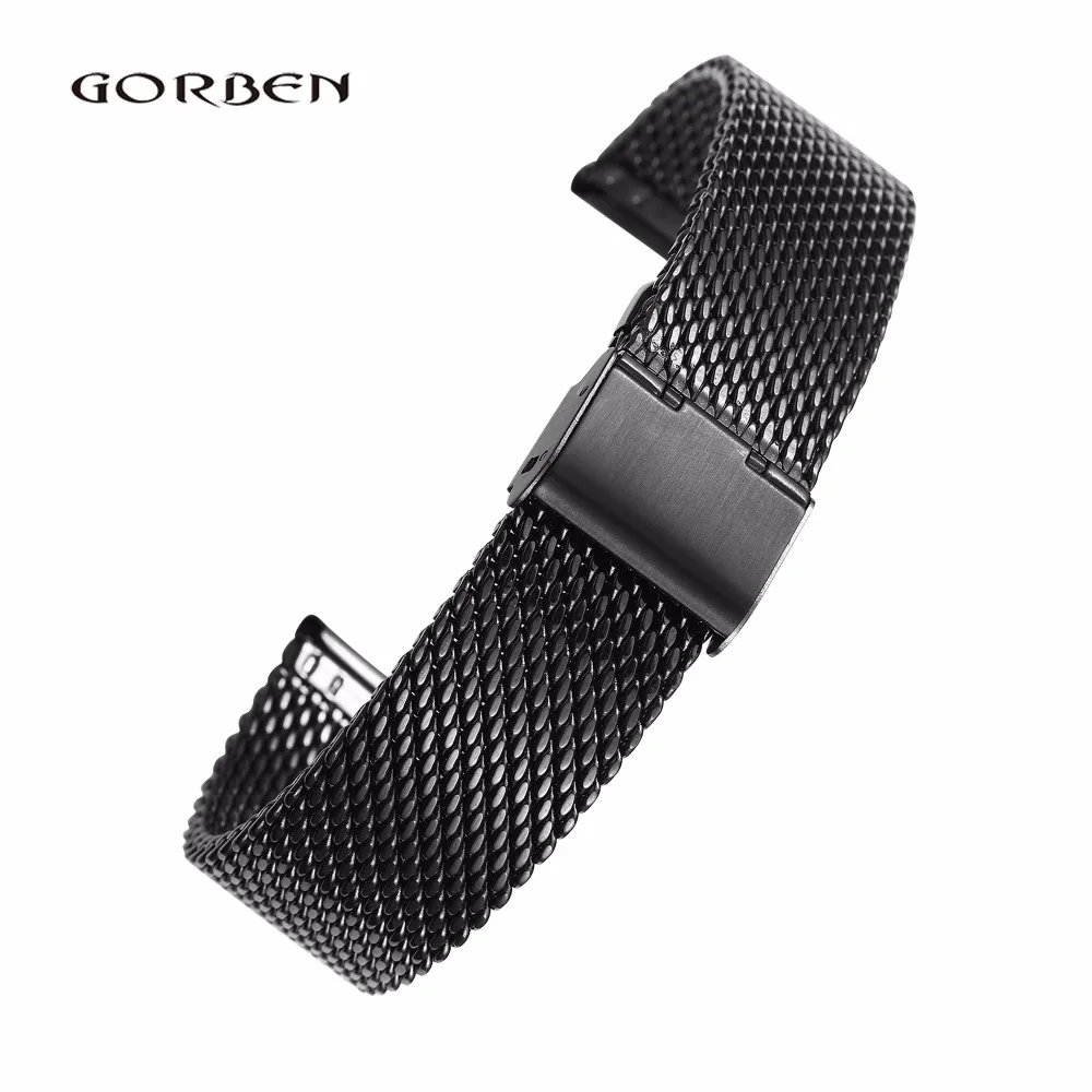 

Watchband For Men 18mm 20mm 22mm 24mm Stainless Steel Mesh Strap Black Silver Golden With Folding Clasp Metal Women Watch Band