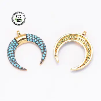 5pcs Brass Micro Pave Grade AAA Cubic Zirconia Pendants, Double Horn/Crescent Moon, Cadmium Free & Nickel Free & Lead Free, Real
5pcs Brass Micro Pave Grade AAA Cubic Zirconia Pendants, Double Horn/Crescent Moon, Cadmium Free & Nickel Free & Lead Free, Real