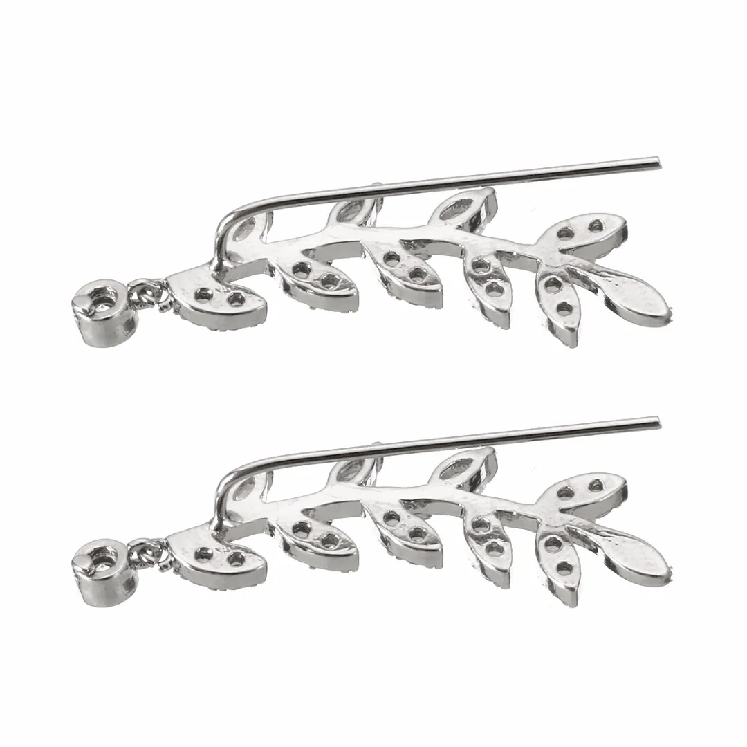 Charm Crystal Ear Sweep Wrap Climber Earrings 1 Pair Silver Leafs Cuff Earrings Piercing Pendientes Mujer Moda For Women Jewelry