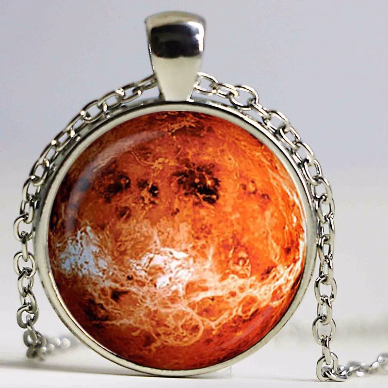 Free shipping Venus Pendant, Venus necklace, Silver Plated pendant, Venus Jewelry galaxy universe space planet, red, brown