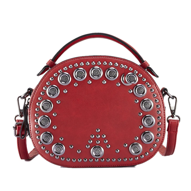 Women Totes Bag Fashion Circular Leather Retro Brand Metal rivet Handbag For Girl Small Round Lady Shoulder Messenger Bags 2019
Women Totes Bag Fashion Circular Leather Retro Brand Metal rivet Handbag For Girl Small Round Lady Shoulder Messenger Bags 2019