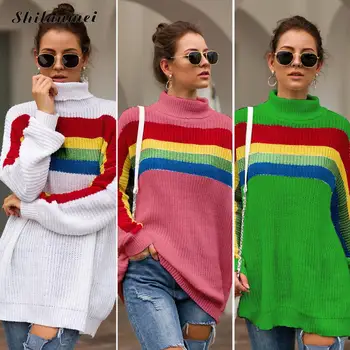 Rainbow Turtleneck Sweaters Women Winter 2019 Long Sleeve Knitting Pullovers Fashion Striped Oversized Long Women's Sweater Tops
Rainbow Turtleneck Sweaters Women Winter 2019 Long Sleeve Knitting Pullovers Fashion Striped Oversized Long Women's Sweater Tops
