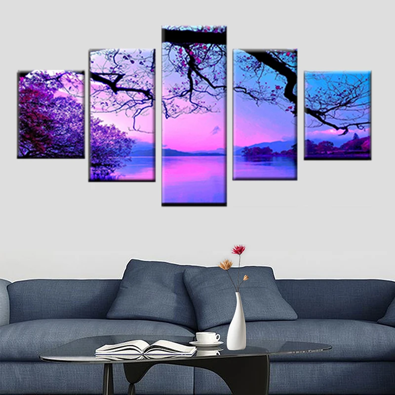 HD print 5 pieces purple sunset tree lake landscape picture poster canvas wall art painting living room home decoration frame 
HD print 5 pieces purple sunset tree lake landscape picture poster canvas wall art painting living room home decoration frame