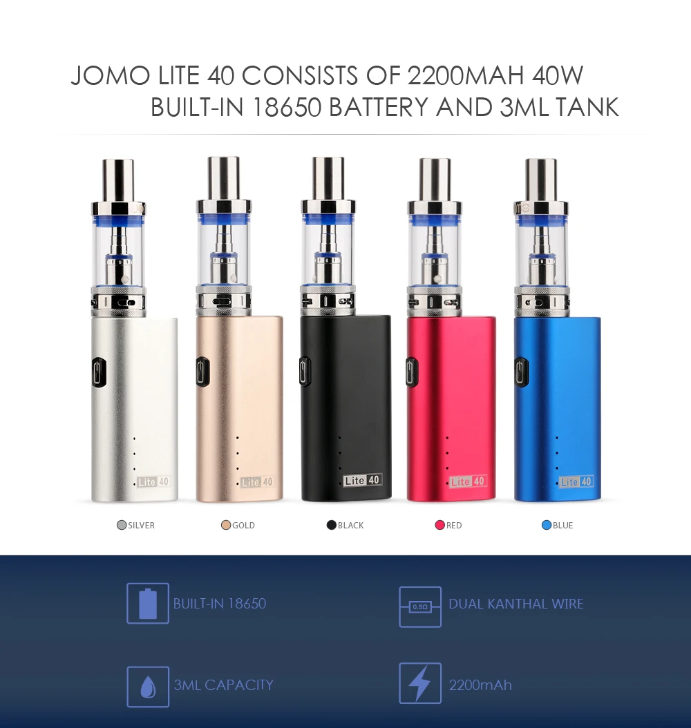 Original Jomotech Electronic cigarette 40W vape Rechargeable 2200mAh 18650 battery 3ml Vaporizer E cigarette kit