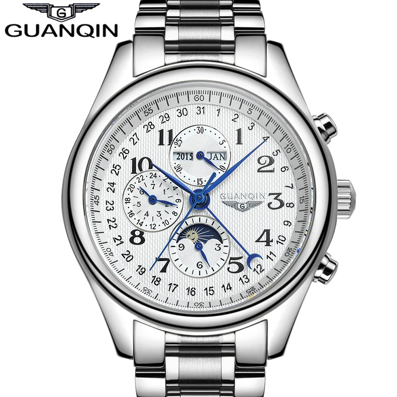 2016 GUANQIN Functional Mens Watches To Brand Luxury Waterproof Full Steel Automatic Watches Men Wristwatches Moon Phase Watch 
2016 GUANQIN Functional Mens Watches To Brand Luxury Waterproof Full Steel Automatic Watches Men Wristwatches Moon Phase Watch