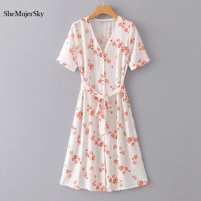 SheMujerSky Women Floral Dress Elegant With Belt V-neck Midi Bodycon Dress With Button robe longue femme
SheMujerSky Women Floral Dress Elegant With Belt V-neck Midi Bodycon Dress With Button robe longue femme