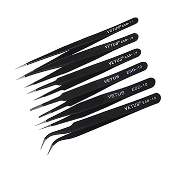 6Pcs Tweezers ESD 10-15 High-elastic Anti-static Stainless Steel Soldering Tweezers Hand Tool Set for Soldering Station Tool Kit
6Pcs Tweezers ESD 10-15 High-elastic Anti-static Stainless Steel Soldering Tweezers Hand Tool Set for Soldering Station Tool Kit