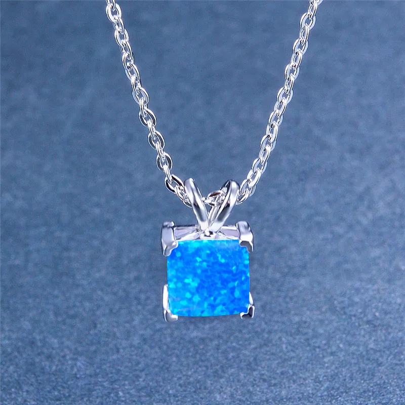 Boho Women Ladies Small Square Pendants Necklaces 925 Sterling Silver Necklace Blue White Fire Opal Necklace
Boho Women Ladies Small Square Pendants Necklaces 925 Sterling Silver Necklace Blue White Fire Opal Necklace