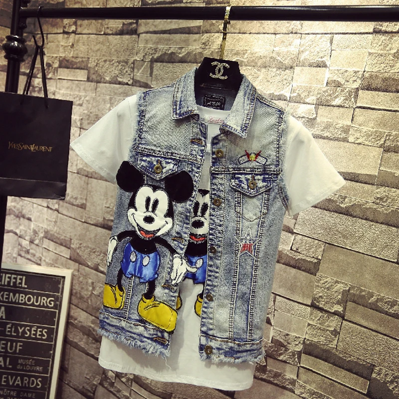 Spring and summer New Korean Fashion Cartoon Embroidery Ripped Women Jeans Vest Women's vests Denim sleeveless Female Thin Coat
Spring and summer New Korean Fashion Cartoon Embroidery Ripped Women Jeans Vest Women's vests Denim sleeveless Female Thin Coat