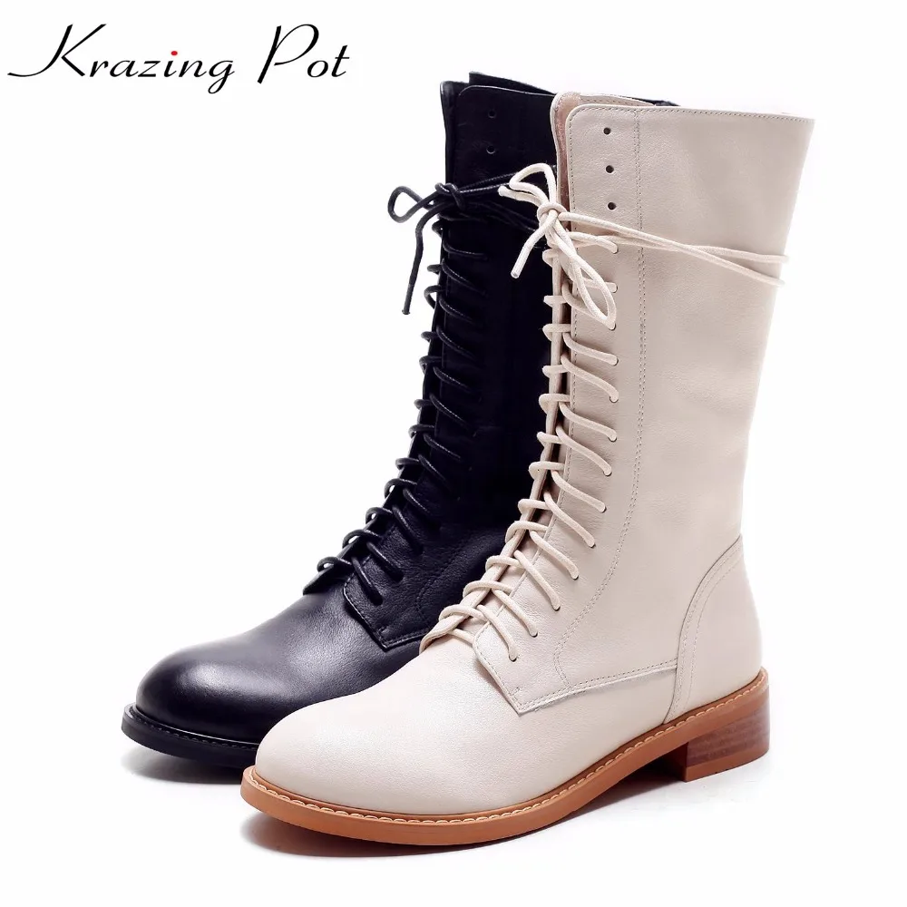 Krazing Pot full grain leather keep warm round toe lace up boots low heels rock punk handmade leisure riding mid-calf boots L08
Krazing Pot full grain leather keep warm round toe lace up boots low heels rock punk handmade leisure riding mid-calf boots L08