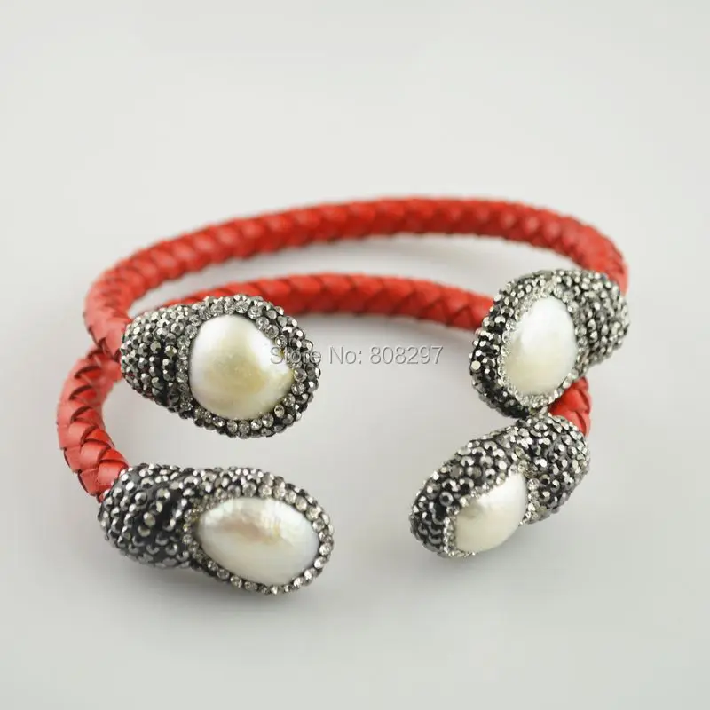 For Women 4Pcs Natural Pearl Pave Rhinestone Crystal Leather Bangles Bracelet in Red Color Jewelry Finding
For Women 4Pcs Natural Pearl Pave Rhinestone Crystal Leather Bangles Bracelet in Red Color Jewelry Finding