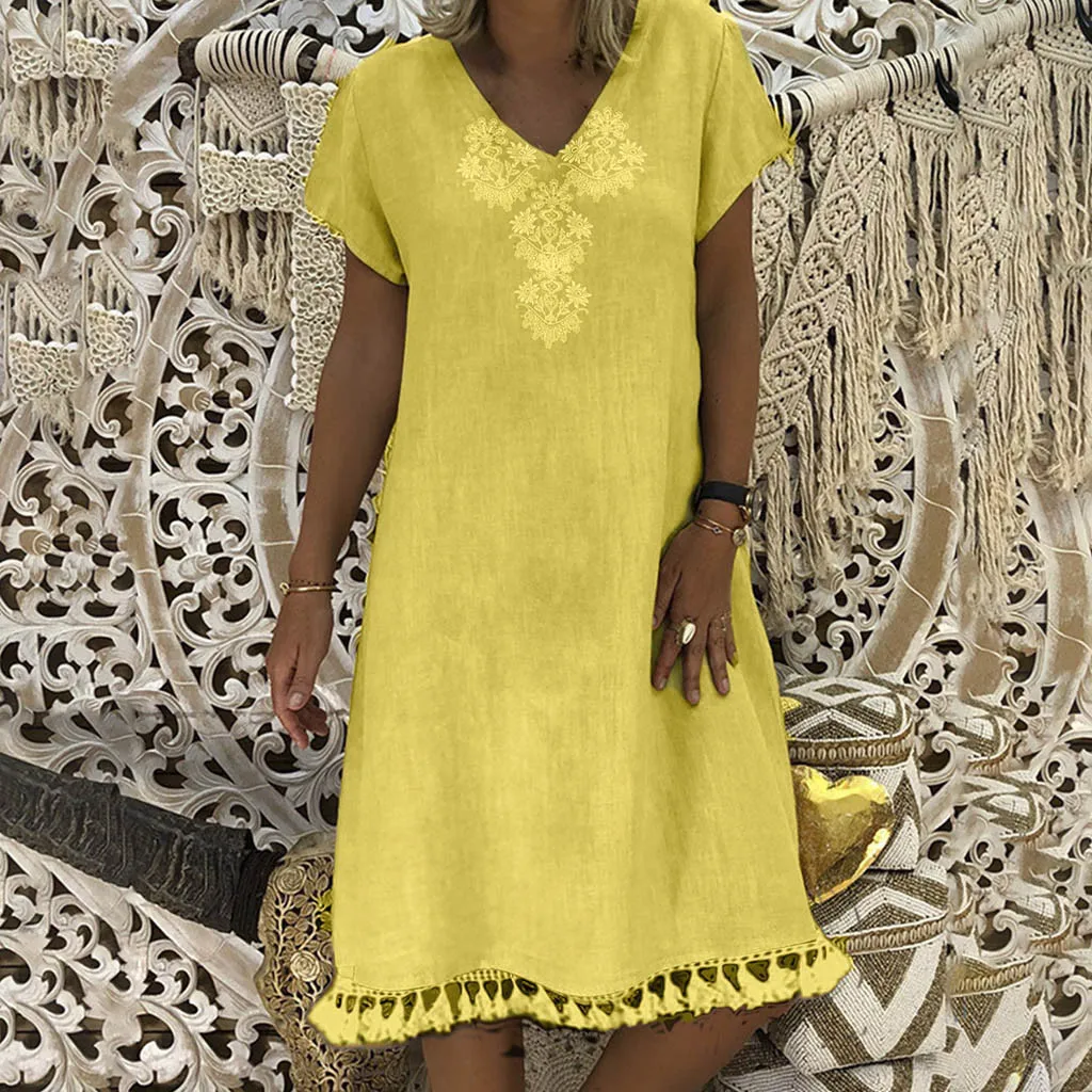 Feitong Women Fashion Summer Cotton And Linen Boho Dress Ladies Embroidery Short Sleeve Shirt Dress Summer vestidos verano 2019
Feitong Women Fashion Summer Cotton And Linen Boho Dress Ladies Embroidery Short Sleeve Shirt Dress Summer vestidos verano 2019