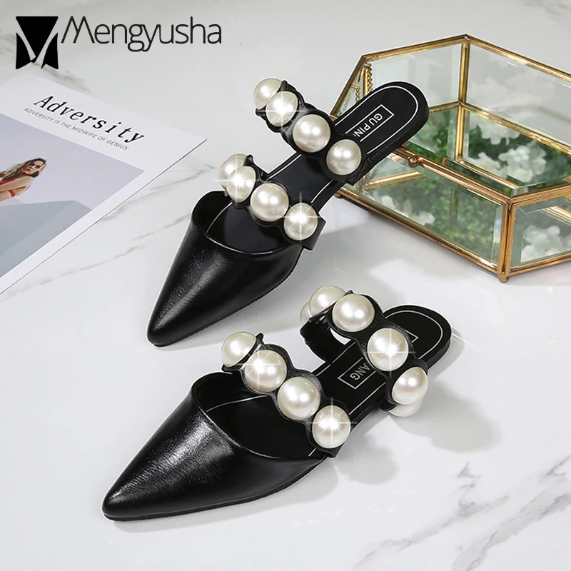 European Brand Pearl Sandals Women Mules Slippers Double Band Flipflops String Beading Slides Shoes Leather Pointed Toe Slippers
European Brand Pearl Sandals Women Mules Slippers Double Band Flipflops String Beading Slides Shoes Leather Pointed Toe Slippers