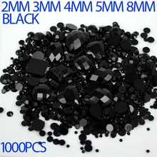 Смешанные размеры черный цвет круглые стразы акриловые Свободные не-исправление бисер, стразы, дизайн ногтей хрустальные камни для свадебн...(China)