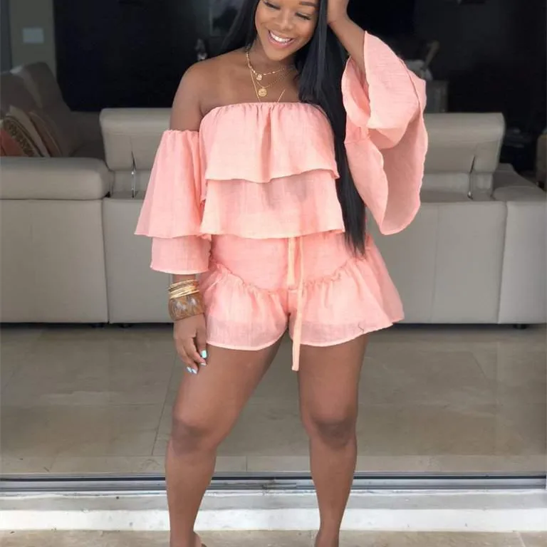 Women Sexy Cascading Ruffles Off Shoulder Shirts 2 Piece Set Summer Flare Sleeve Slash Neck Crop Top Suits Casual Solid Outfits
Women Sexy Cascading Ruffles Off Shoulder Shirts 2 Piece Set Summer Flare Sleeve Slash Neck Crop Top Suits Casual Solid Outfits